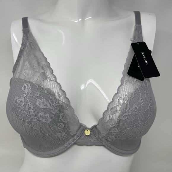 Natori Convertible Bra 36DDD Gray Lace Cherry Blossom Plunge Underwire MSRP $76 - Picture 8 of 13